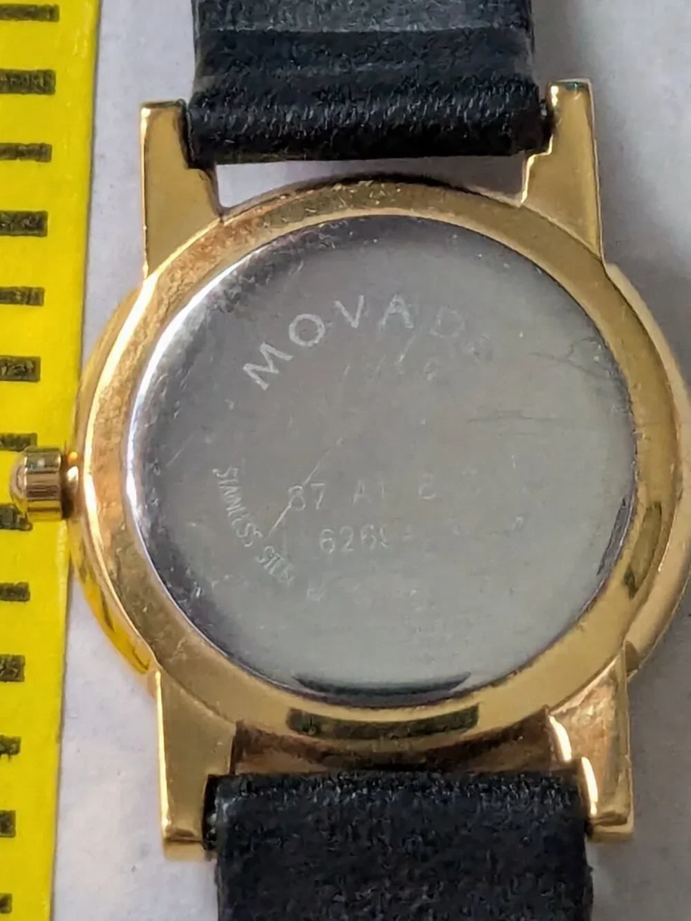 Vintage MOVADO Museum Quartz Wrist Watch Black Dial Leather Strap